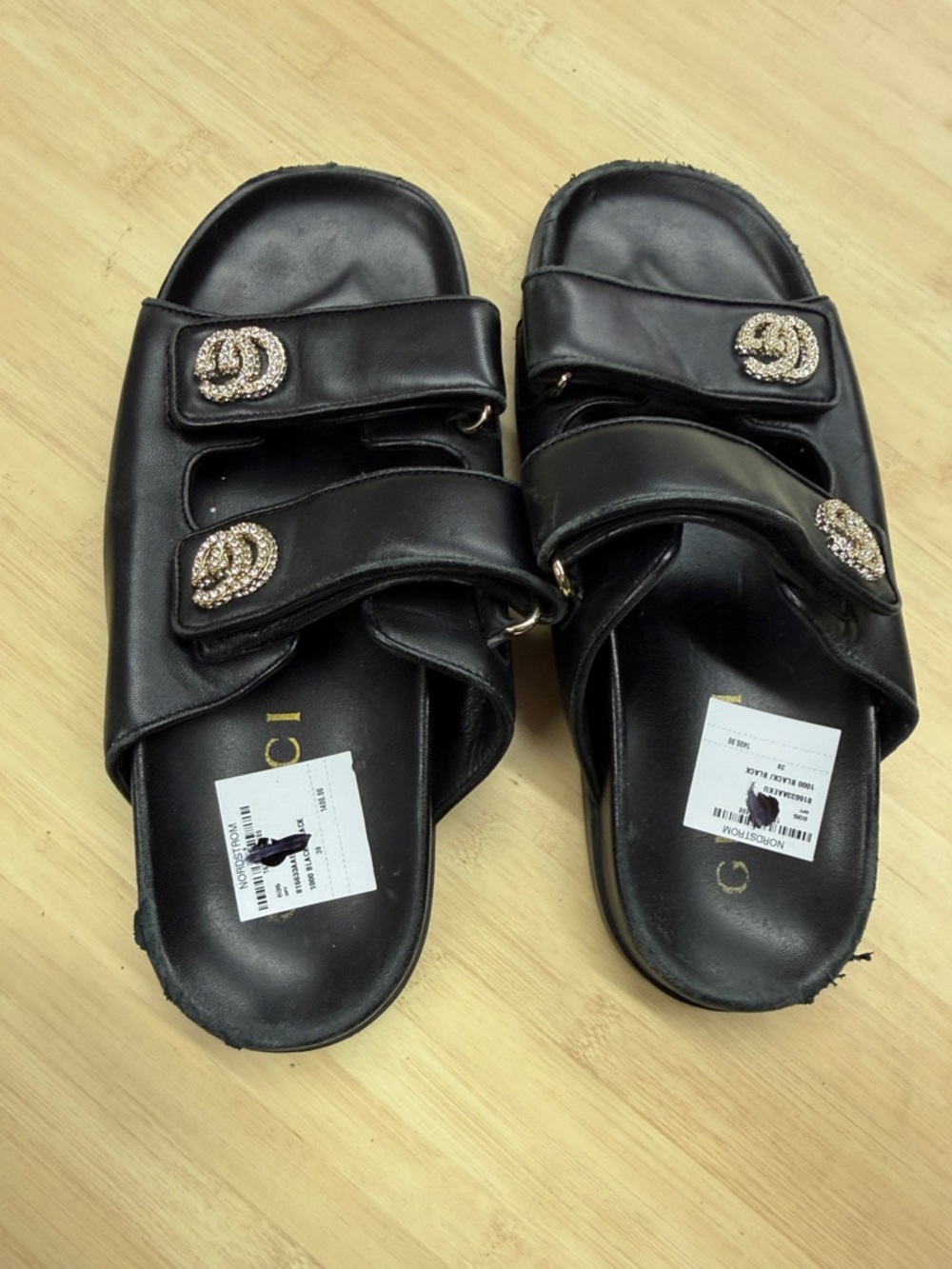 Used Gucci Black Double-Strap Crystal GG Slide Sandals women’s 39 - Picture 4 of 5